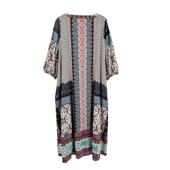 JUNE + VIE Women's Multicolor Boho Patchwork 3/4 Sleeve Shift Dress NWT 18/20 - Picture 7 of 7